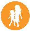 orange circle with icon of a children